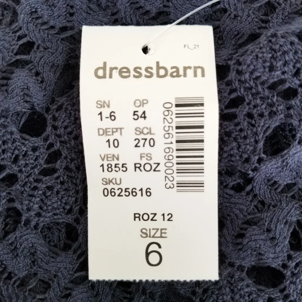Roz And Ali Blue Crochet Lace 3/4 Bell Sleeve Knee Length Lined Dress 6 NWT